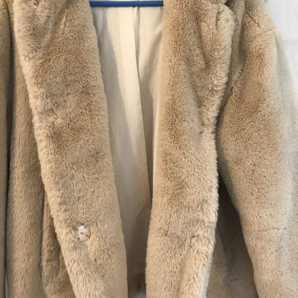 Zara faux fur shearling jacket hood beige women M capsule wardrobe quiet luxury - Picture 3 of 8
